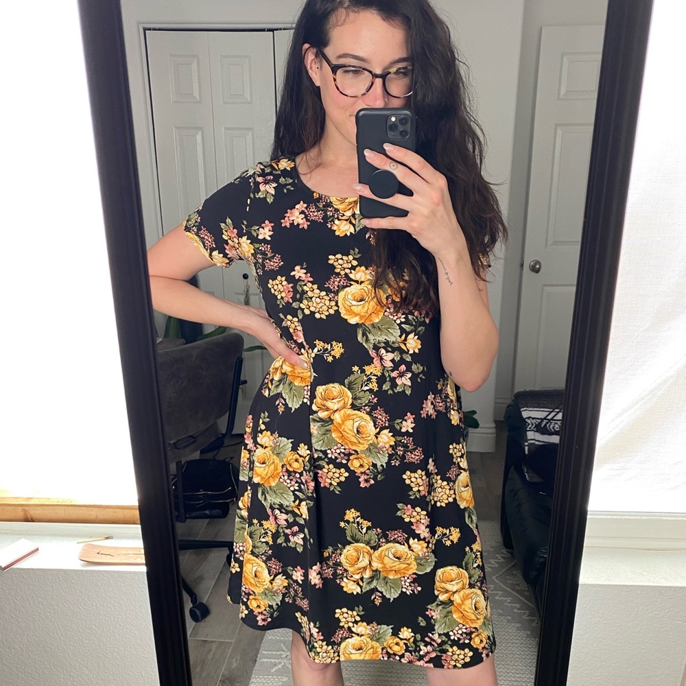 Super soft black and yellow floral dress M